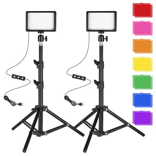 Luz LED de Foto y Vídeo 2-Pack, Ci-Fotto Dimmable 5600K USB Luz Continua de Fotografía con Trípodes y Filtros de Color para Estudios de Fotografía, Youtube, TikTok, Grabación de Video, Game Streaming