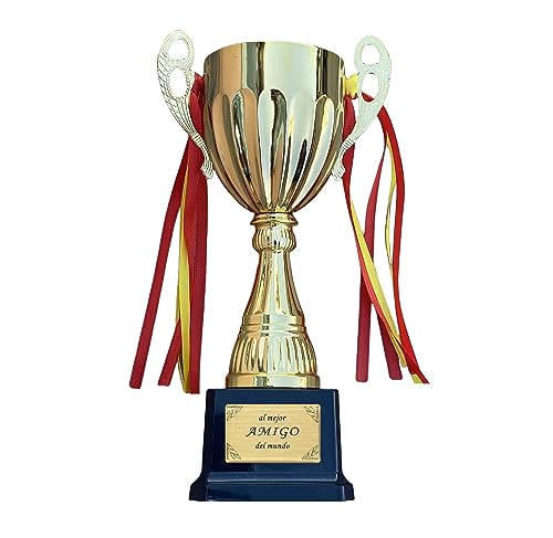Durabol Premio Copa de Trofeos con Pegatina para Regalos al Mejor del Mundo Una Variedad de Opciones de Texto, Familiares y Amigos. (Amigo)