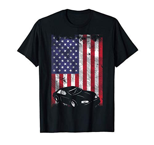 American Flag Racing Car US Drag Race Driver Racer Gift Camiseta