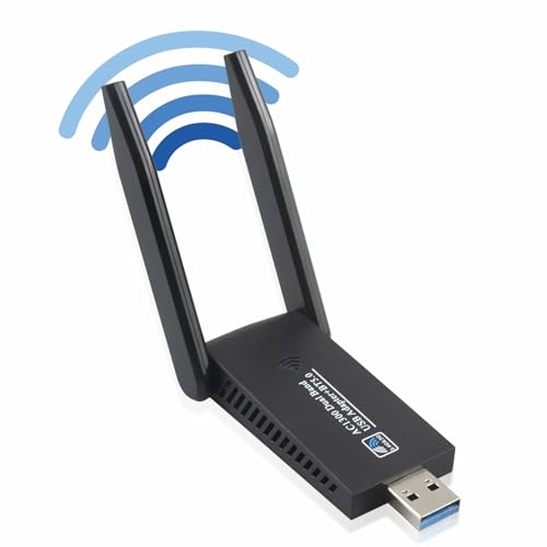 BOOBRIE Memoria WLAN para PC de doble banda 2,4 GHz, antena de 5 GHz, adaptador USB 3.0, adaptador de 1300 Mbps con MU-MIMO Wireless WLAN Srick para ordenador portátil/escritorio/PC, compatible con