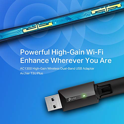 TP-Link Archer T3U Plus AC1300 - Adaptador Wi-Fi Dual Band 5GHz/2.4GHz, USB 3.0, Antena Wi-Fi Externa Ajustable, Señal Potente, Turbo 256QAM, Compatible Windows/MacOS, Color Negro