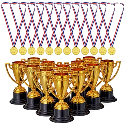 THE TWIDDLERS 24 Piezas de 12 Medallas y 12 Trofeos - Set de Premios para Niños